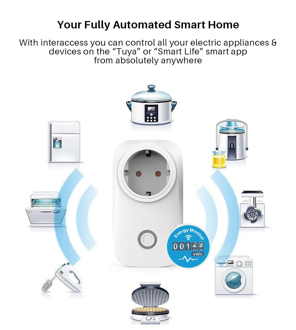 EU Smart Plug WiFi Socket power energy meter 10A/16A Power Monitor Wattmeter Timing Function  watt meter Tuya SmartLife APP