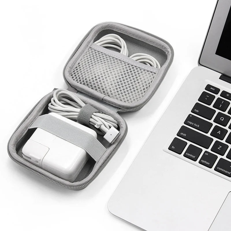 Portable Leather Earphone & Cable Organizer Bag — Travel Digital Accessories Case