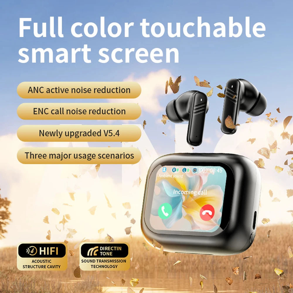 Wireless Earbuds With Touch Screen In-Ear Earphone ANC Noise Cancellation Long Battery ENC Mic Compatible For IOS Android