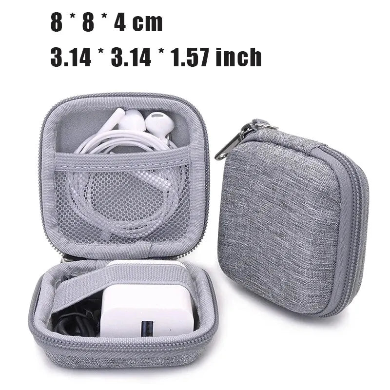 Portable Leather Earphone & Cable Organizer Bag — Travel Digital Accessories Case