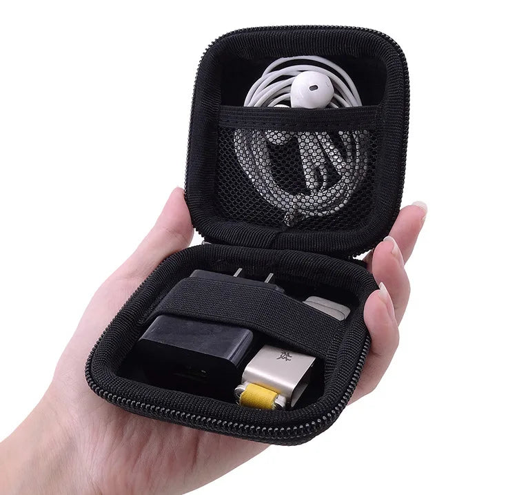 Portable Leather Earphone & Cable Organizer Bag — Travel Digital Accessories Case