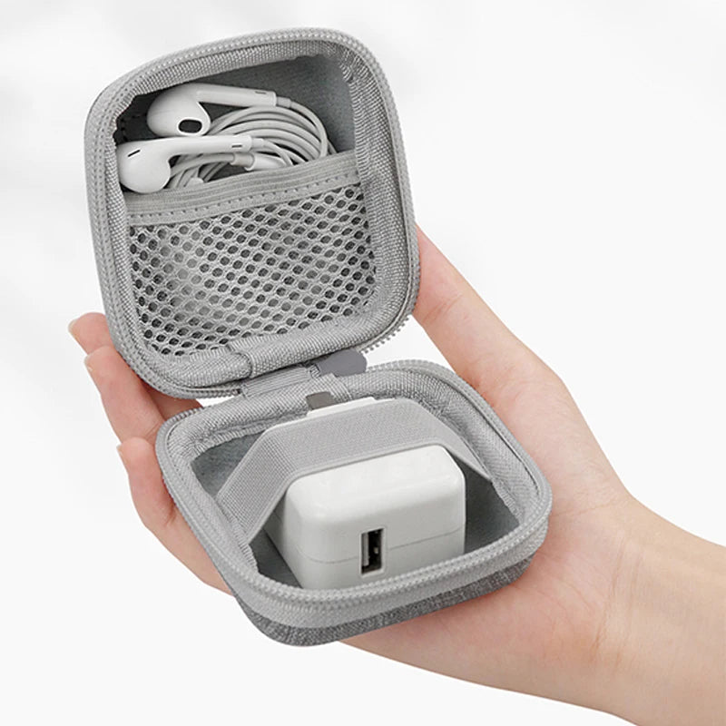 Portable Leather Earphone & Cable Organizer Bag — Travel Digital Accessories Case