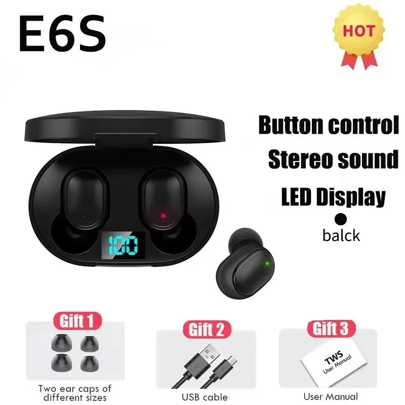 2025New E6S Wireless Bluetooth Earphones A6S TWS Headset Noise Cancelling Earphones With Microphone Headphones For iPhone Xiaomi